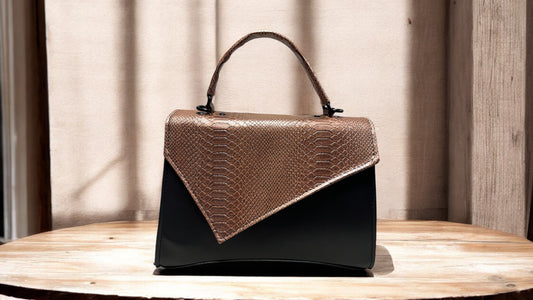 The Kiara Bag Black and Copper Snake Vinyl