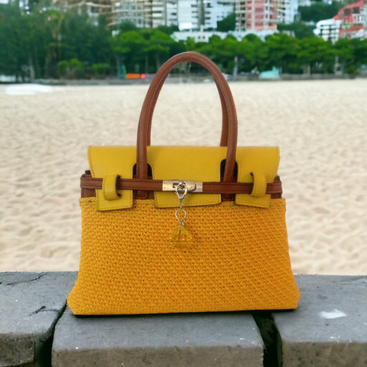 Yellow and Brown Crochet Handbag (large)