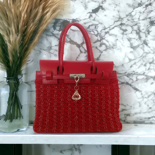 Red and Silver Crochet Handbag (large)