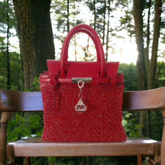 Red and Silver Crochet Handbag (small)