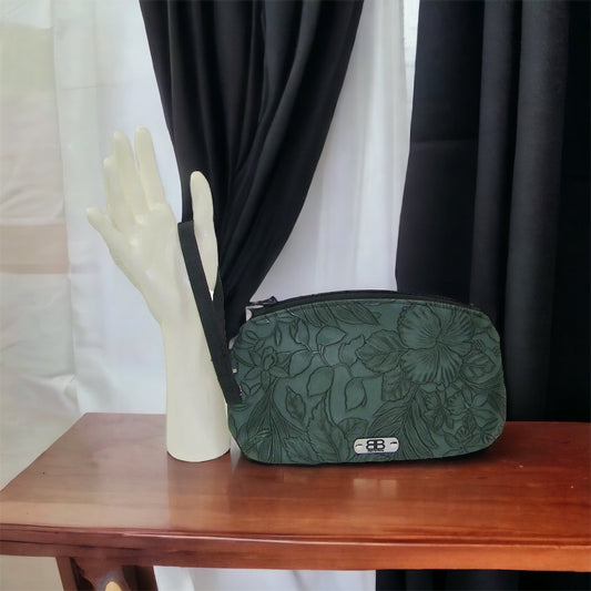 Green Embossed Floral Vinyl Wristlet