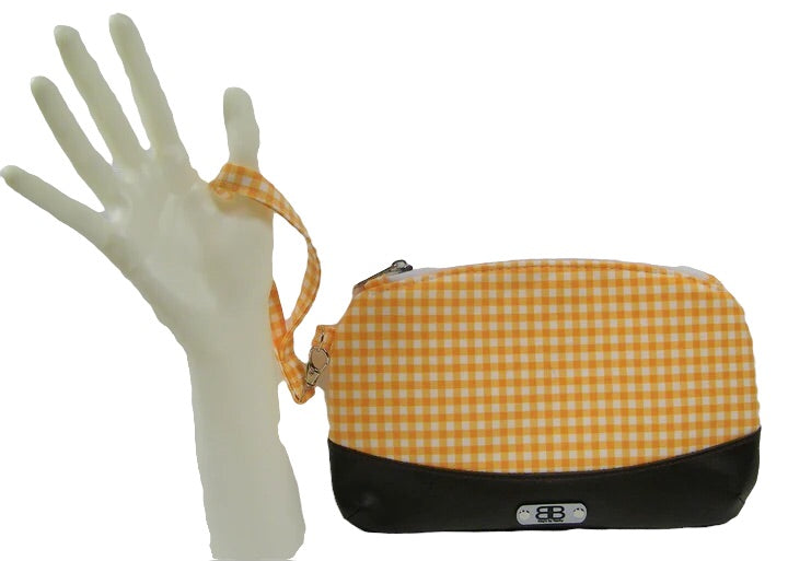 Orange White Squares Wristlet