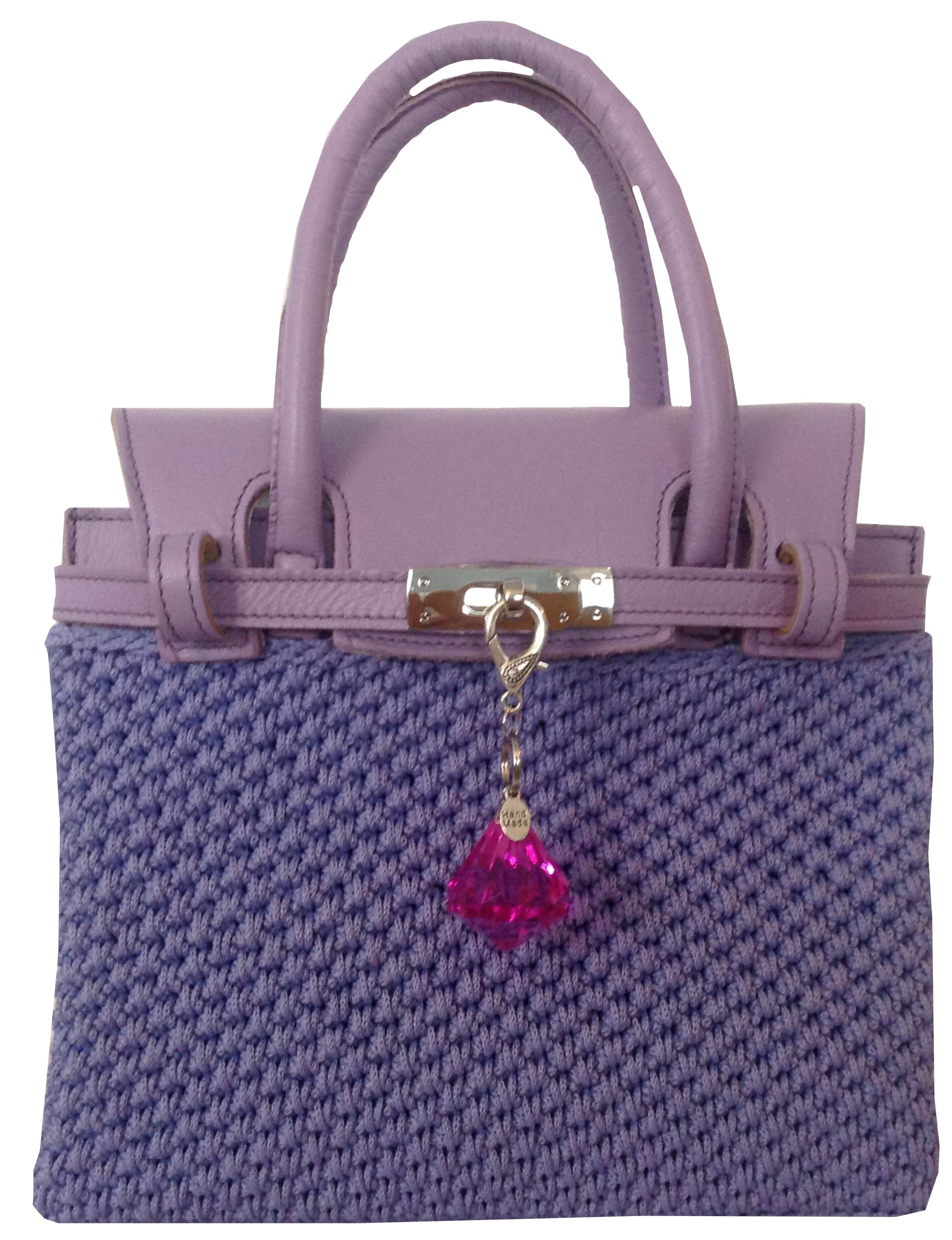 Purple crocheted silk cord handbag made in good Italy 60s