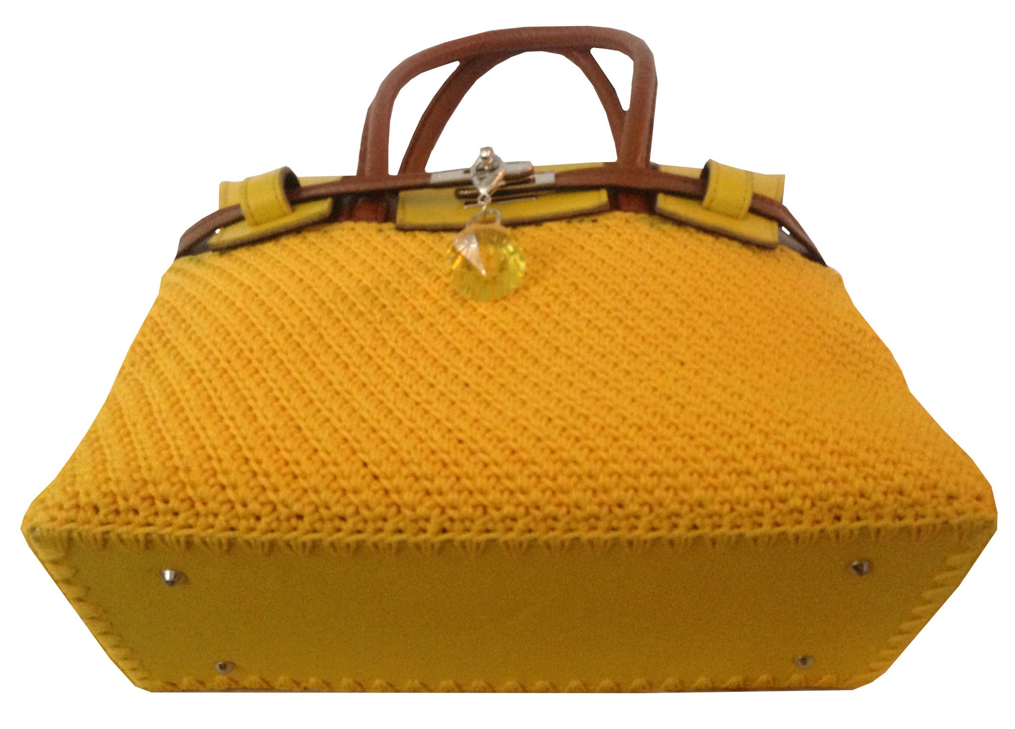 Crocheted yellow handbag Designer shoulder bag Mustard bag with